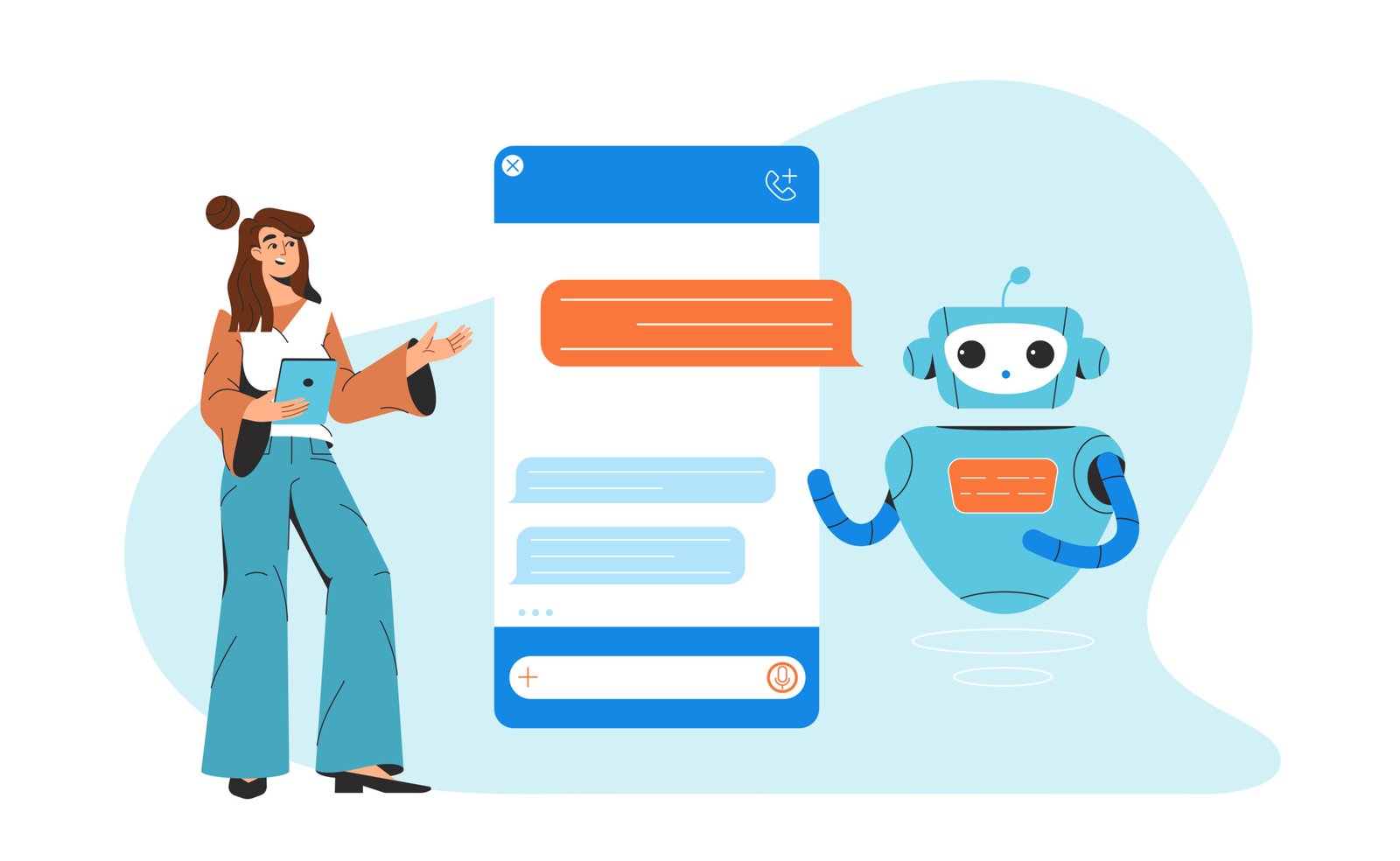 Mulher conversando com chat bot